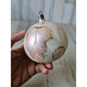 Vintage leaf glass ball ornament pink white Mercury glitter Xmas tree